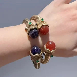 IndiaLux™ - Bracelete Vintage Indiano de Cobre com Pedras Coloridas