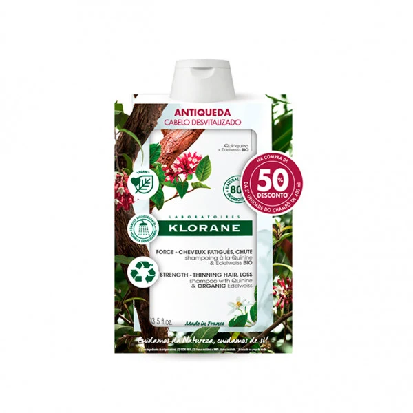 Klorane Capilar Champô Com Quinina & Edelvaisse Bio 800ml (2x400ml)